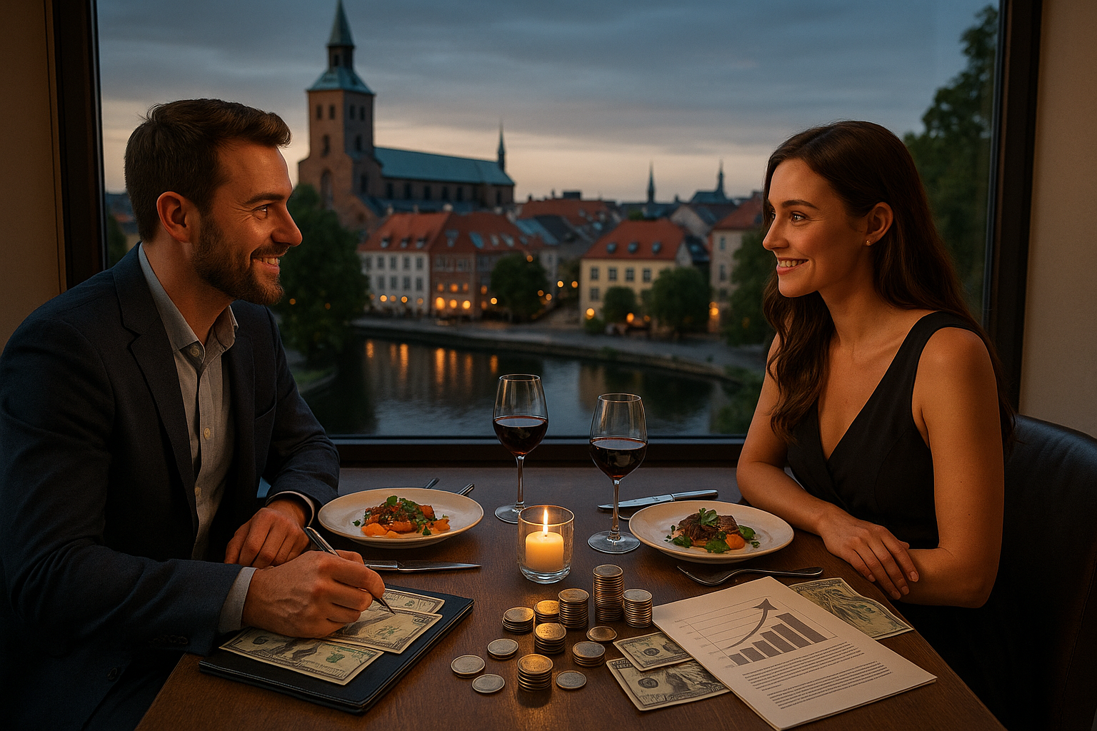 romantisk middag med udsigt i Odense - Illustration