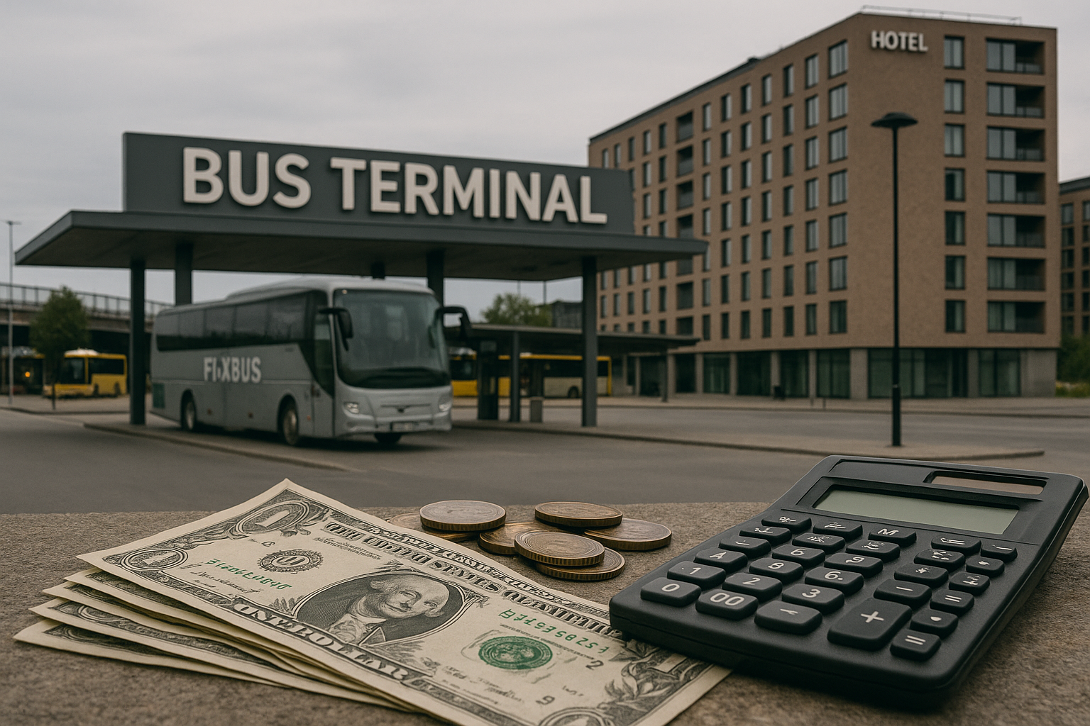 busterminal i nærheden af hotel - Illustration